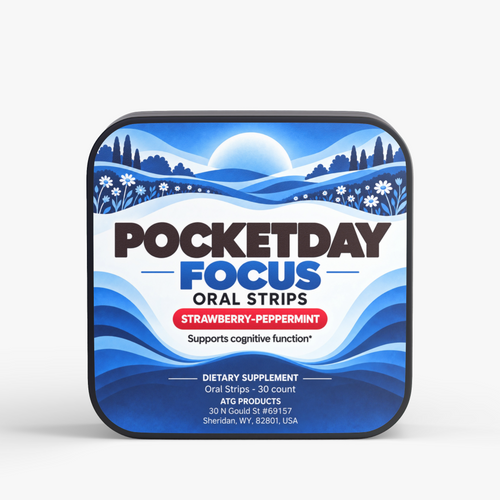 Pocketday Cognitive Relax Strips, L-theanine and GABA dissolvable strips, 30 per tin